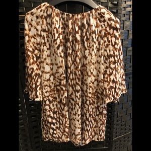 Animal Print MNG Short Sleeve Blouse with Metallic Pinstripes (New!)